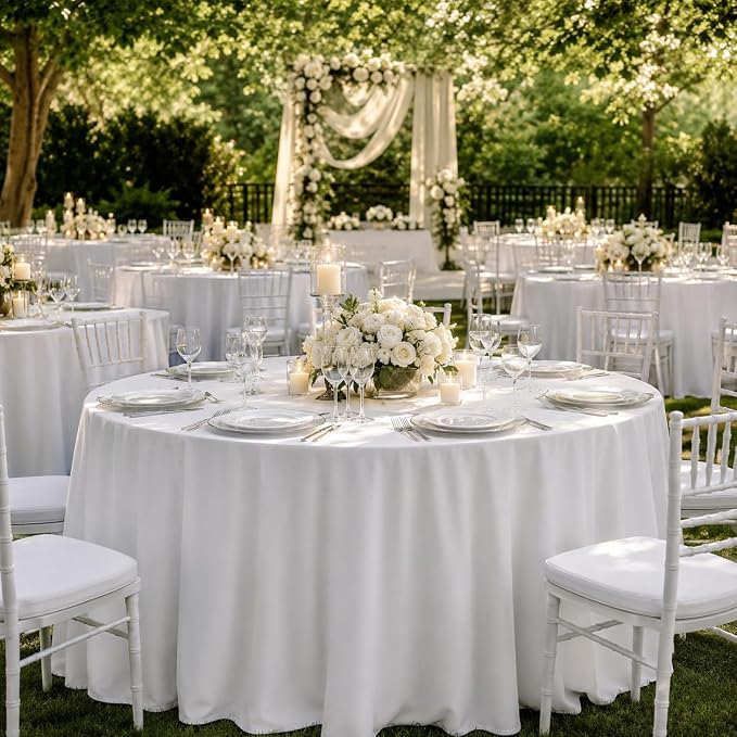 Surmente 5 Pack 132 Inch White Tablecloths for Round Tables | Dining Table Cover Protector, Wrinkle Free, Washable Polyester Fabric, Round Table Cloth for Wedding, Banquet, Restaurant - Image 6