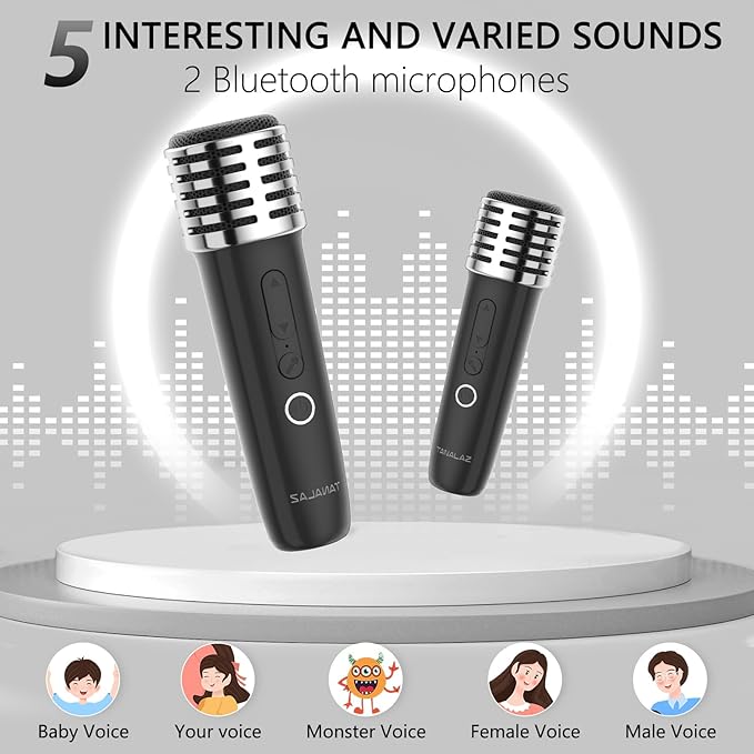 Karaoke Machine 2 Microphones for Home Party with Phone Holder, Wireless Portable Bluetooth Speaker with Dynamic Lights for Kids Adults Mini Voice Changer Mic Speaker Set for Christmas Girls