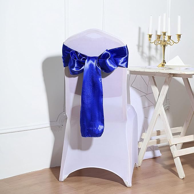 Balsa Circle 50 Royal Blue Satin Elegant Chair Cover Bows Sashes Wedding Banquet Decorations Party Supplies Engagement Events Reception - Image 7