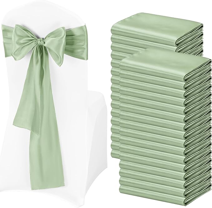Pesonlook 100 Pcs Sage Green Satin Chair Sashes Ties, 7×108inch | Satin Chair Sashes Bows Chair Cover Back Tie Supplies for Wedding Reception Events Banquets Party, Hotel Event, Chairs Decor by Pesonlook