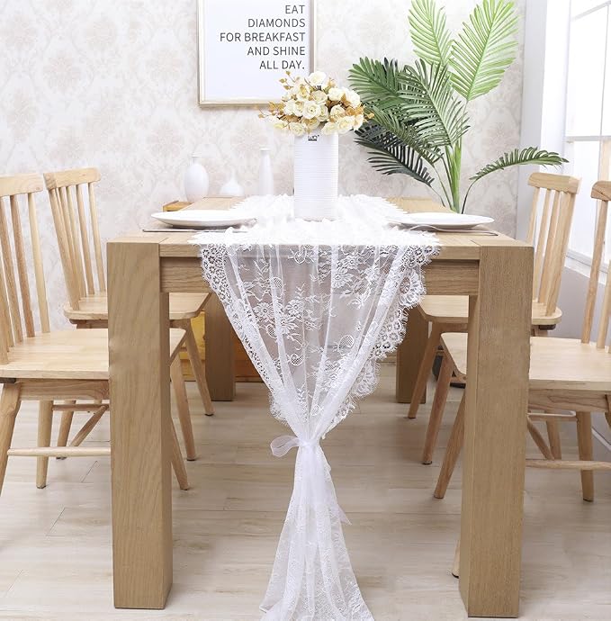 White Lace Table Runner 2 Pcs 30 x 120 Inch Vintage Rustic Table Linens - Image 5