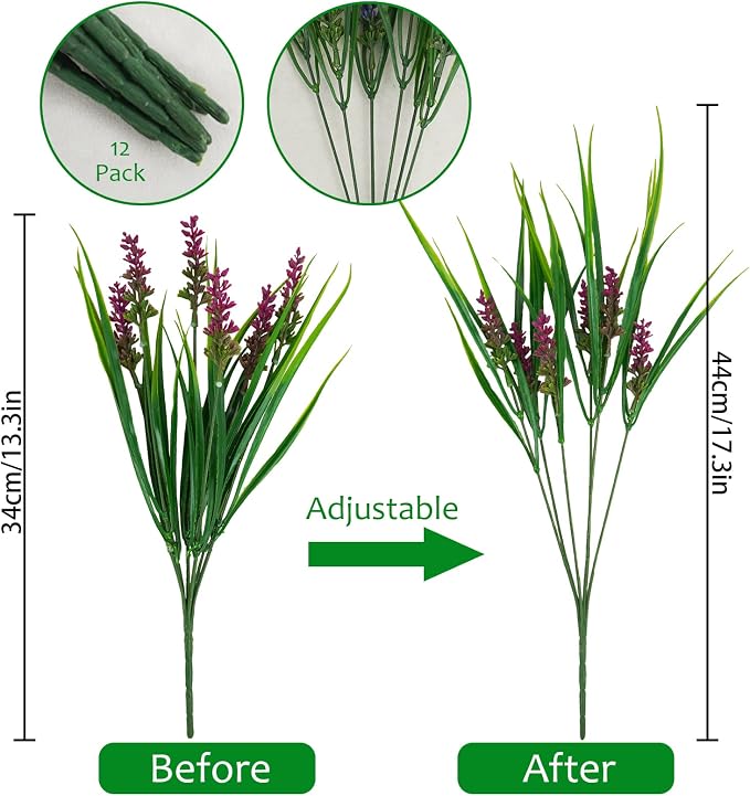 obbsie 12 Bundles Artificial Plants Outdoor, 18.2" UV Resistant Faux Monkey Grass Greenery Stems No Fade Faux Plastic Flowers Shrubs for Home Weddings Garden Porch Front Patio Office Decor - Rose Red - Image 4