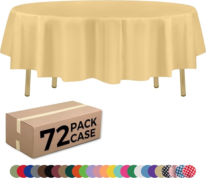 ZIMPLEWARE Ivory Standard Disposable Plastic Party Tablecloth [Case of 72] 84 x 84” Round Table Cover for Indoor & Outdoor Use by Zimpleware