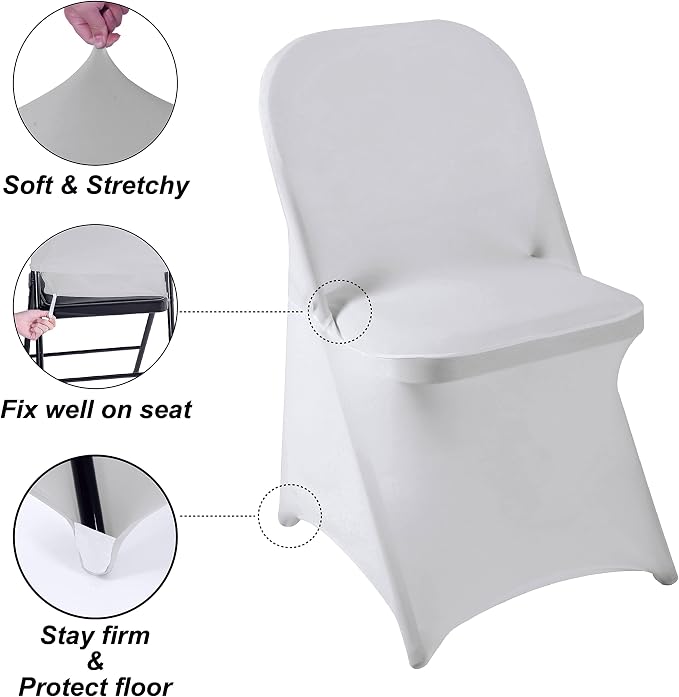 Folding Chair Covers for Party 12pcs, Sliver Universal Spandex Chair Covers for Folding Chairs, Stretchy Fitted Chair Covers for Wedding, Party, Banquet, Conference (12pcs, Sliver) - Image 3