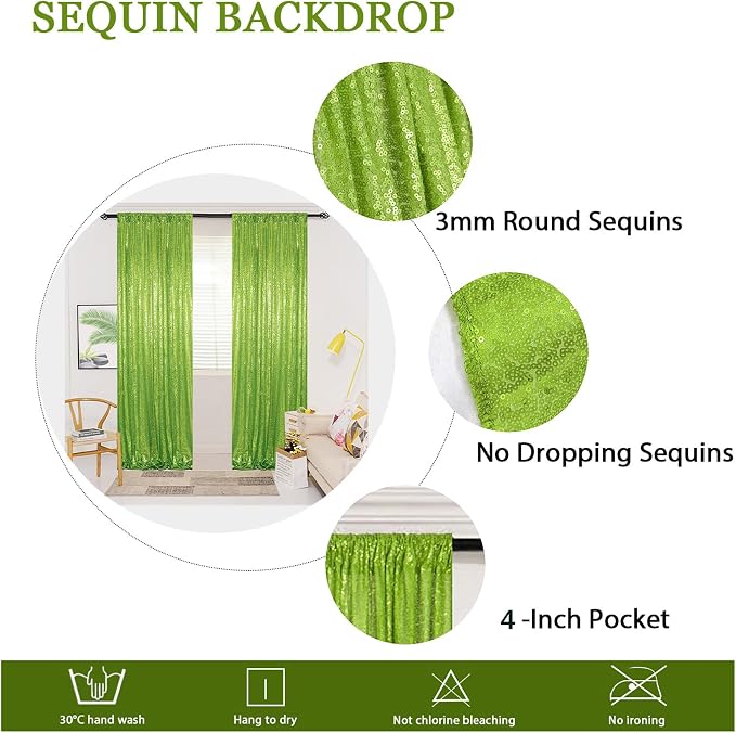 ShinyBeauty Olive Green Sequin Backdrop 4x10FT (4 Panels) - Image 7