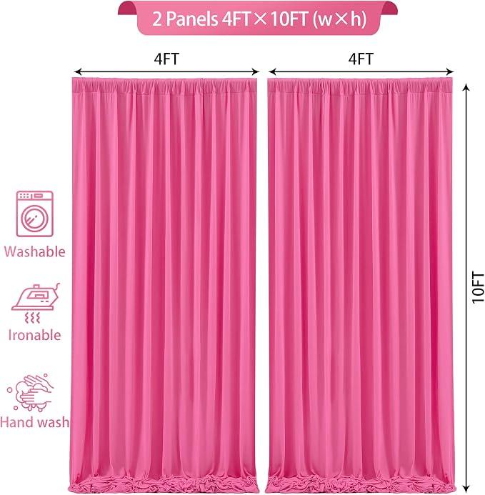 Hot Pink Backdrop Curtains 8 x 10 ft for Photo Background Wrinkle-Free | Soft Polyester Fabric,Natural Drape,Top Rod Pocket,Washable & Reusable,For Wedding Birthday Party Decor,4ft x 10ft 2 Panels - Image 4
