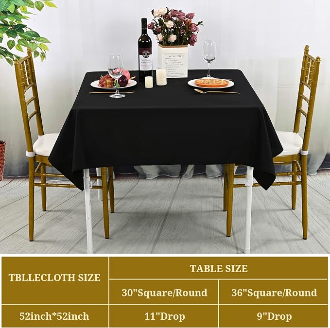 fani 8 Pack Black Square Tablecloth 52 x 52 Inch, Polyester Fabric | Table Cloth for Square Tables, Stain Wrinkle Resistant Washable, TableCovers for Wedding Party Banquet Dining Tables - Image 2