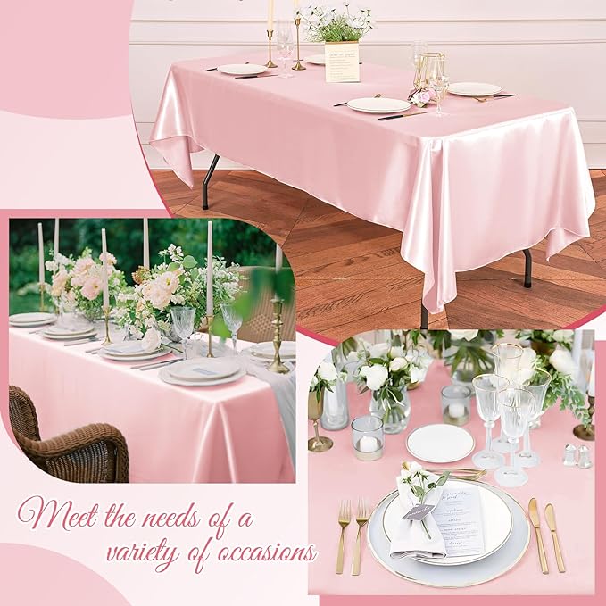 YMHPRIDE 10 Packs Satin Tablecloth 108 x 57 inch Rose Gold Rectangular Tablecloths, Overlay Satin Table Cover Bright Silk Tablecloth Smooth Fabric Table Decoration for Wedding Party Banquet Events