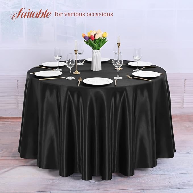 12 Pack 120 Inch Round Satin Tablecloth, Black - Image 8