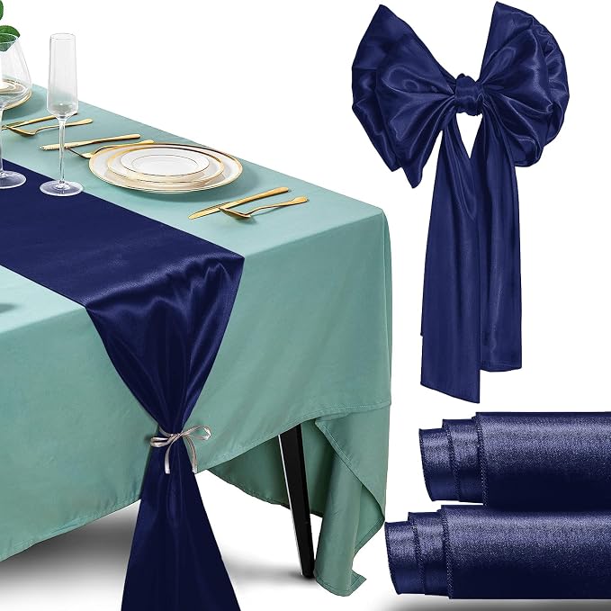 SI Pack of 5 Wedding 12 x 108 inch Satin Table Runner for Wedding, Decorations for Graduations, Engagements, Birthday Parties, Banquets, Runners fit Rectangle, Round Table - Navy Blue by Unknown