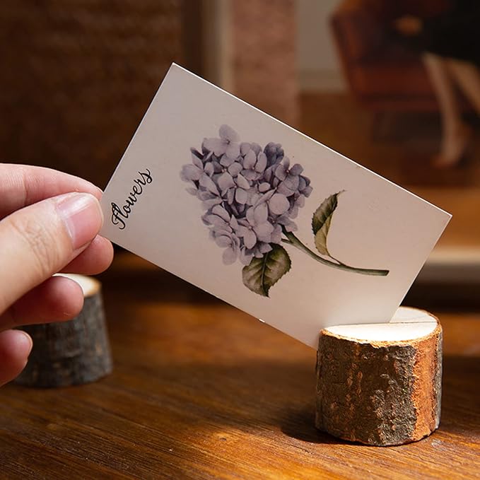 Tosnail 50 Pieces Wooden Place Card Holders with 50 Kraft Paper Cards, Rustic Wood Table Number Stands, Photo Holder for Wedding Party Decoration, Photo Display