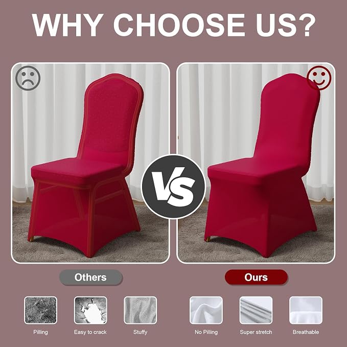 Trlyc Spandex Banquet Chair Covers 100 Pcs Burgundy for Wedding - Image 4