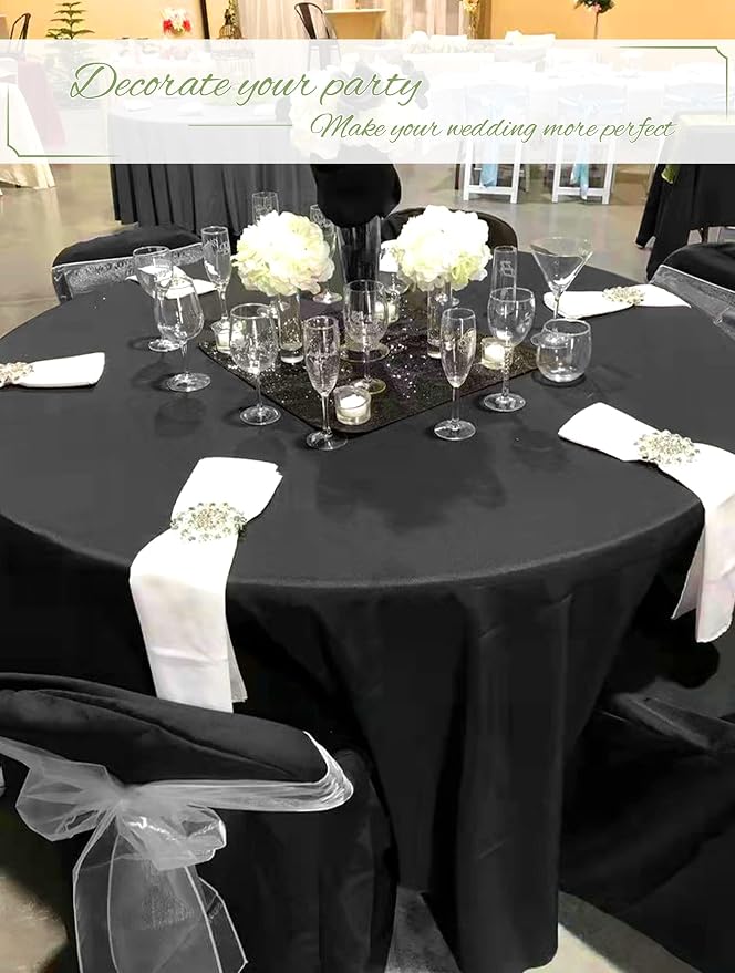 12 Packs 108 Inch Black Round Polyester Tablecloths | Table Cover for Round Tables, Stain and Wrinkle Resistant Washable Table Cloth, Perfect for Wedding Banquet Parties - Image 8
