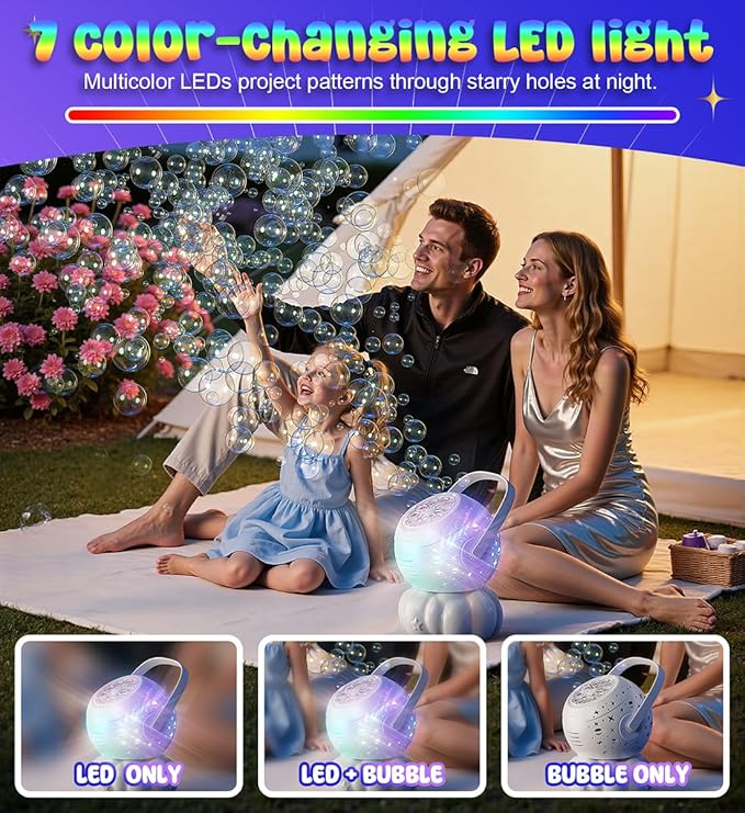 Rechargeable Bubble Machine - 7 Color LED Light, 10 Large Wands, 20oz(600ml) Tank - Automatic Bubbles Maker Blower - Outdoor Toys for Toddlers 1-3, Kids Age 3+, Parties, Boys Girls Birthday Gifts