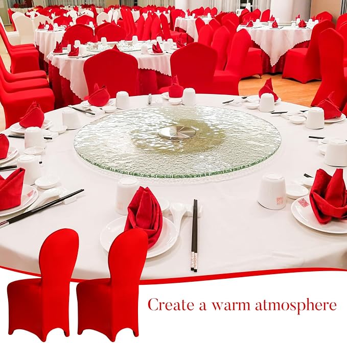 Moukeren 30 Pcs Wedding Chair Covers Spandex Folding Chair Covers Stretch Universal Polyester Fitted Seat Slipcovers for Wedding, Banquet, Celebration, Holidays, Dining Room, Living Room (Red) - Image 5