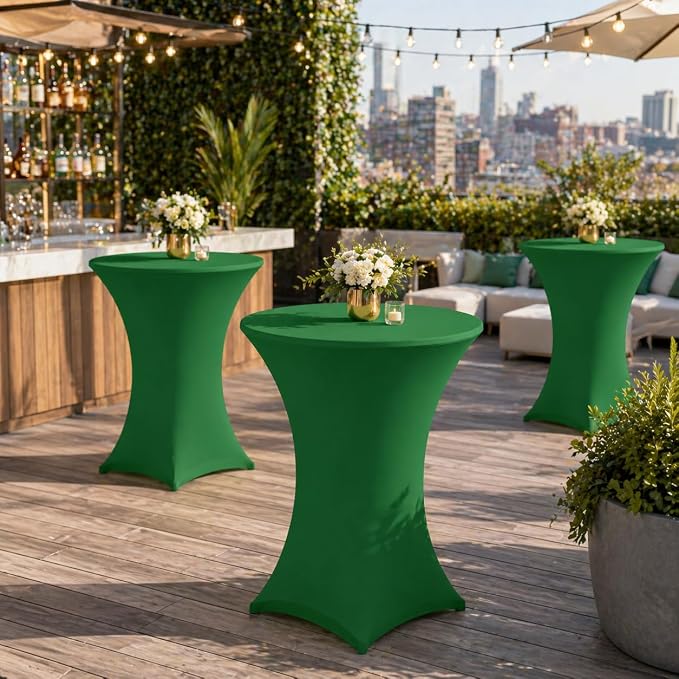 Cocktail Table Covers - 6 Pack 32x43 Inch Table Cloth - Green | Fitted Stretch Spandex Round High Top Tablecloth for Party, Bar, Birthday, Pub, Banquet - Image 8