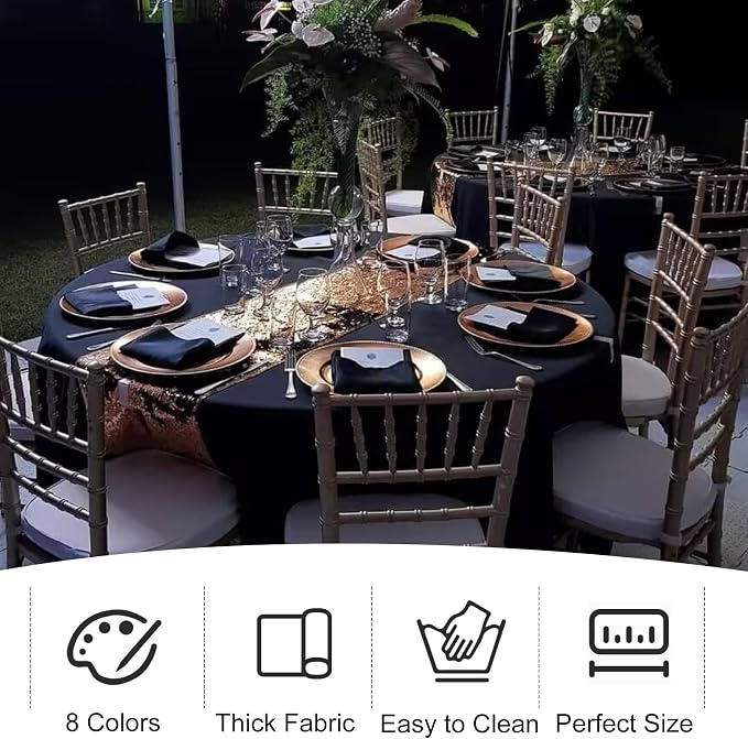 4 Pack Round Tablecloth 70 Inch Black Polyester Washable Decorative Fabric Table Covers for Wedding Dining Table Buffet Parties Banquet Decor - Image 7