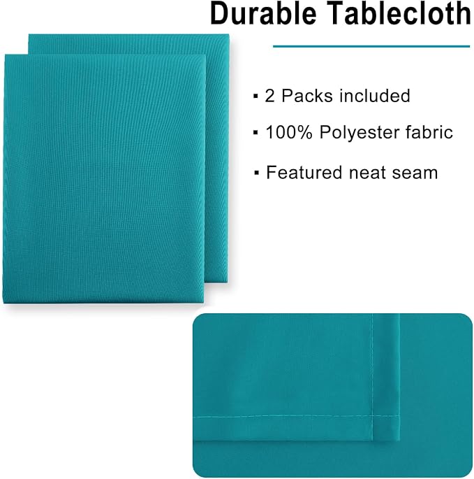 Hiasan 2 Pieces Turquoise Rectangle Tablecloth, 30 x 60 Inch | Water Resistant, Wrinkle Resistant, Spillproof, Washable Fabric Polyester Table Cloth for Dining/Spring/Banquet/Party/Picnic - Image 4
