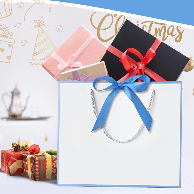 5 | 12 | 25 | 50 Pack Gift Bag with Bow Ribbon Horizontal Paper Gift Bags Bulk for Women Men,with Handles for Birthday Wedding Bridesmaid Party Favor Shopping Retail Gift Sacks (Sky blue, 12.6x4.3x10.5 Inch (Pack of 12)) - Image 5