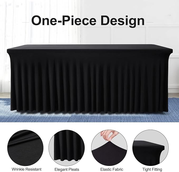 BDDC One-Piece Spandex Black Table Cloth Skirt for 8FT Rectangle Tables - Image 2