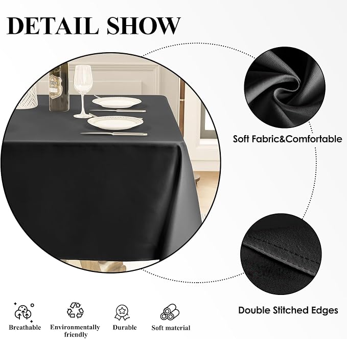 1 Pack Black Square Tablecloths 52x52 Inch for Dining Tables | Washable Decorative Linen Polyester Table Cover for Banquets Buffets Parties and Weddings - Image 5