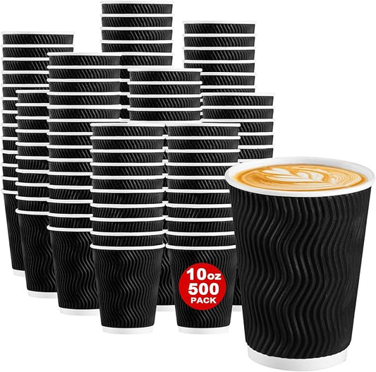 Lamosi 500 Pack Coffee Cups 10 oz, Disposable Paper Coffee Cups No Lids | 3-Layer Heat-Insulated Cups for To-Go Cold Beverages, Hot Tea and Drinks, Cafe, Travel, Party and Office Use (Black) by BuyNow