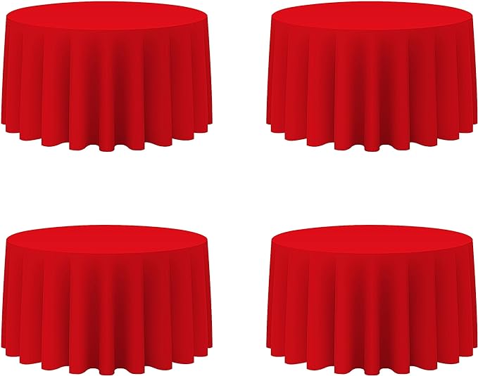 BRILLMAX 4 Pack Red Round Tablecloths 120 Inch for 60" Tables | 150 GSM Polyester Fabric, Floor Length Drop, Water, Stain & Wrinkle Resistant Cloth Cover for Wedding Reception Banquet Party by BRILLMAX