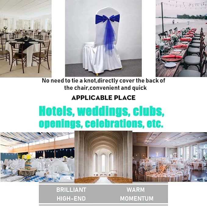 Polyester Stretch Chair Sashes Bands Organza Sash Bows Spandex Bows for Party Birthday Hotel Romantic Wedding Banquets Decoration (Royal Blue 50 PCS) - Image 2