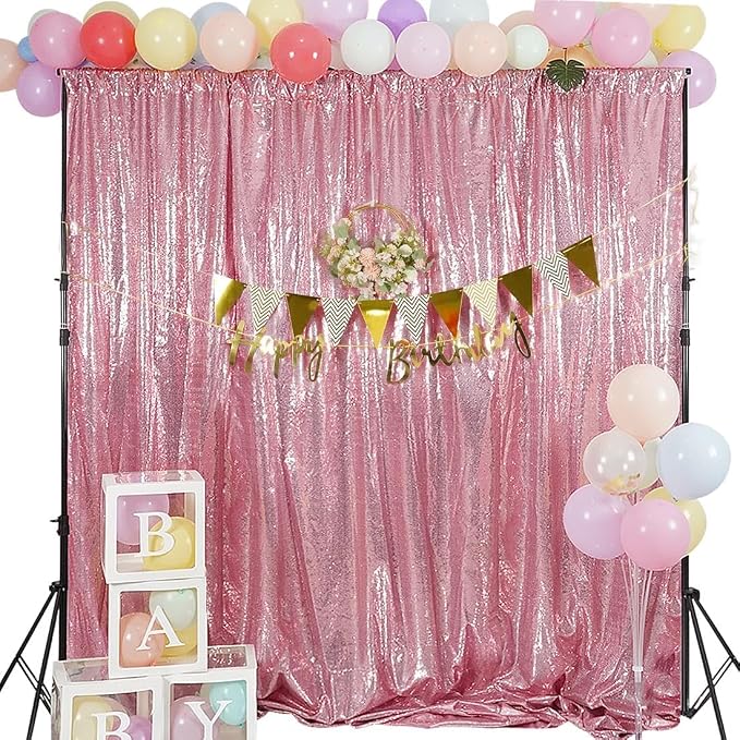 Juya Delight Pink Sequin Backdrop Curtains,Non See Through Photo Background Backdrop,Glitter Shimmer Wall Backdop for Party,8FTx8ft,Fuchsia Pink by JuyaDelight