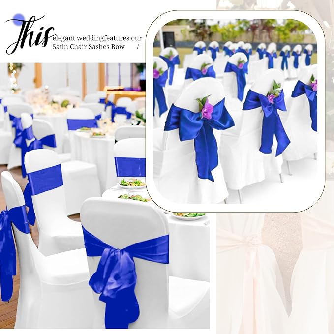 Pesonlook 50 Pcs Royal Blue Satin Chair Sashes Ties, 7×108inch | Satin Chair Sashes Bows Chair Cover Back Tie Supplies for Wedding Reception Events Banquets Party, Hotel Event, Chairs Decor - Image 5