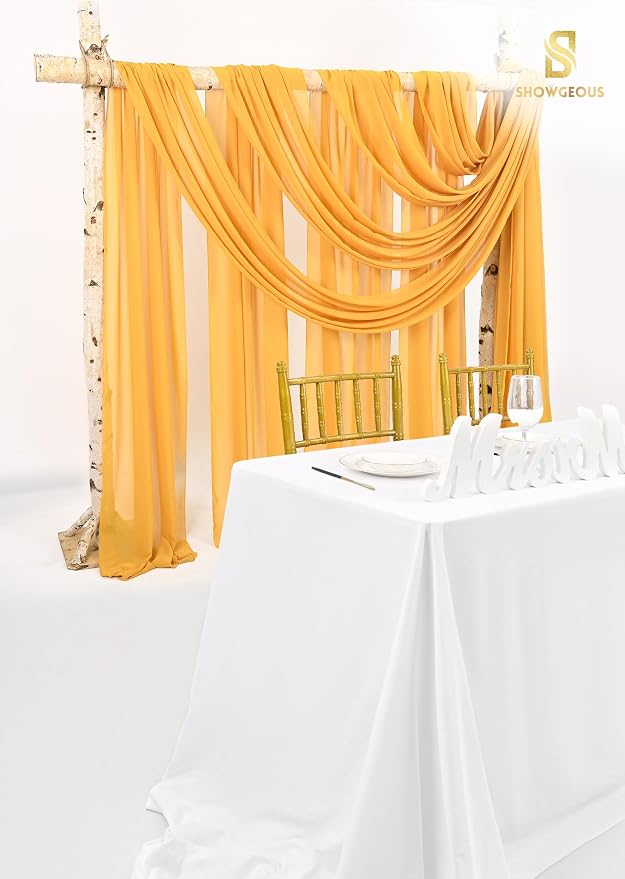 Showgeous Wedding Arch Draping Fabric Gold Chiffon Fabric Drapes - Image 5