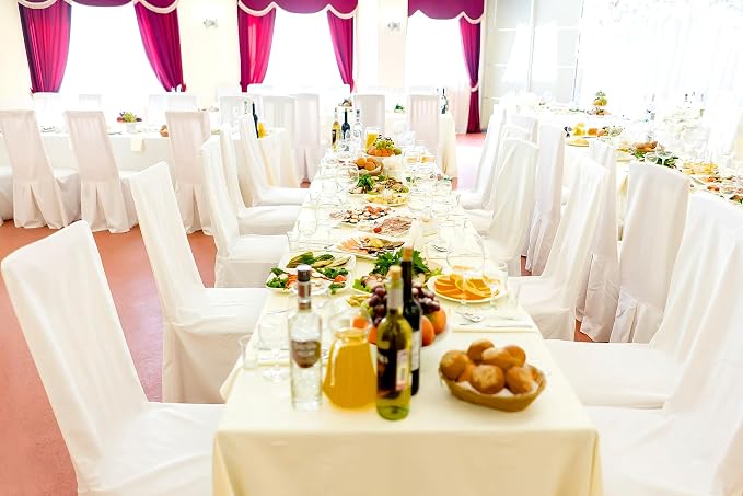 10 Pack Beige Tablecloths for 8ft Tables-60 x 126 Inch | Polyester Table Cover, Stain and Wrinkle Resistant Washable Fabric Table Cloth, Perfect for Wedding Banquet Parties - Image 4