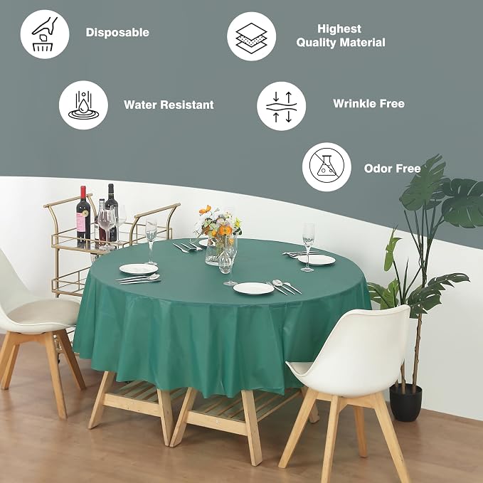 Evershine 24 Pack 84" Hunter Green Round Heavy Duty Plastic Table Covers Tablecloth (Reusable) (Round 84", Hunter Green) - Image 3