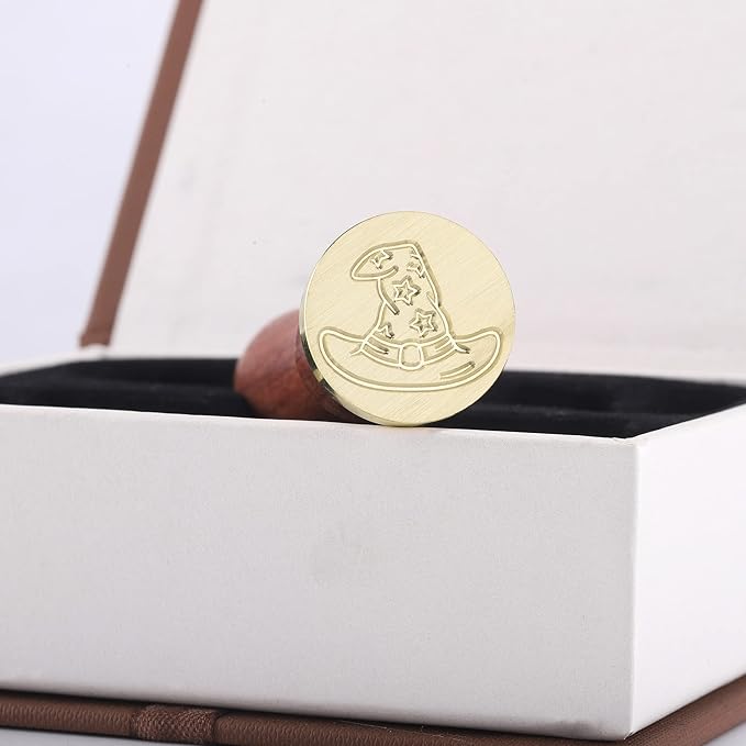 Yoption Wax Seal Stamp Gift Box Set, 6 Pieces Wiccan Copper Sealing Wax Stamp Heads + 1 Wooden Hilt for Invitations Letter Cards Envelopes Witchcraft