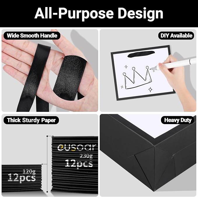 EUSOAR Small Paper Bags 12pcs 8.6"x3.9"x7" Thank You Retail Shopping & Party Favors Grocery & Gift Wrap Bags Bulk Wedding & Birthday Party & Craft Bags-White/Black - Image 3