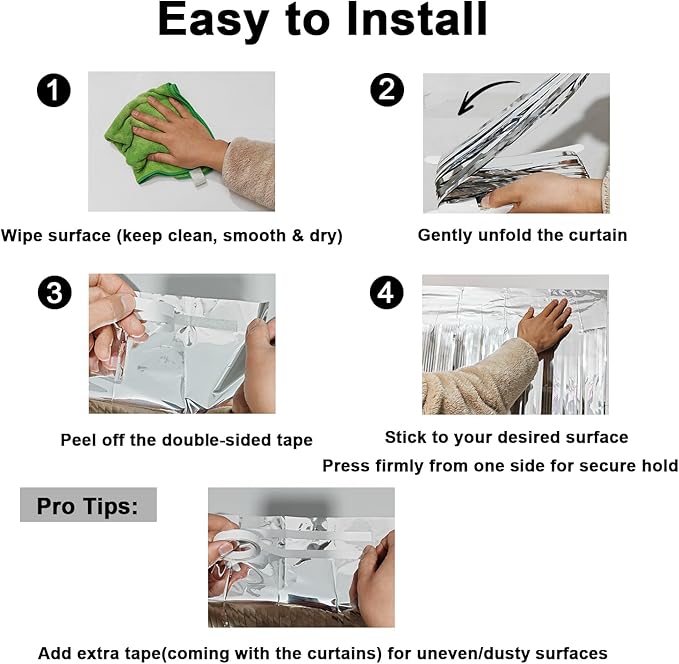 2 Pack Thickened Silver Metallic Foil Fringe Curtains Streamer Rip Resistant Shimmer Tinsel Photo Booth Backdrop for Birthday Wedding Christmas Bachelorette Party Decorations 3.28ft x 6.56ft