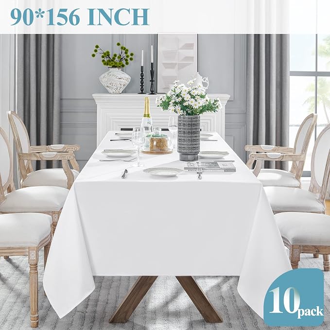 VidaFete 10 Pack 90 * 156inch White Rectangle Tablecloth for 8ft Tables | Stain & Wrinkle Resistant Polyester Rectangular Table Cloth for Kitchen Dining Wedding Banquet Decoration - Image 5