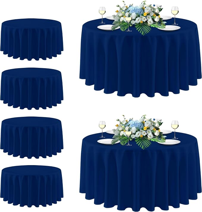 sancua Round Tablecloth 108 Inch Fit 42-96 Inch Tables, 6 Pack Navy Blue | Circle Polyester Fabric Table cloth for Wedding Party Reception Banquet Birthday, Washable Formal Covers by sancua