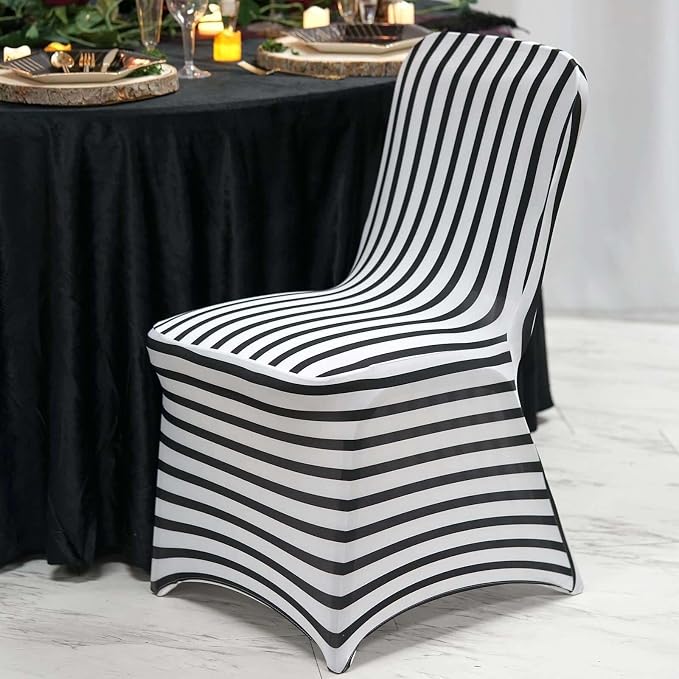Efavormart 1 Set Black/White Striped Stretchy Spandex Fitted Banquet Chair Covers for Party Dining Chairs Wedding Banquet Outdoor Event Catering Slip Covers - Image 8