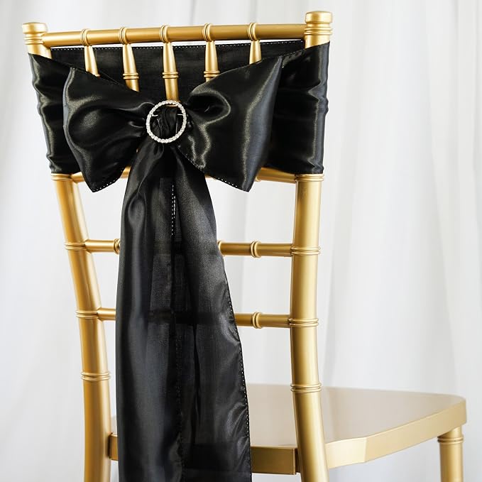 Balsa Circle 100 Black Satin Chair Sashes Bows Ties for Wedding Decorations Party Supplies Events Chair Covers Decor Banquet Reception - Image 5