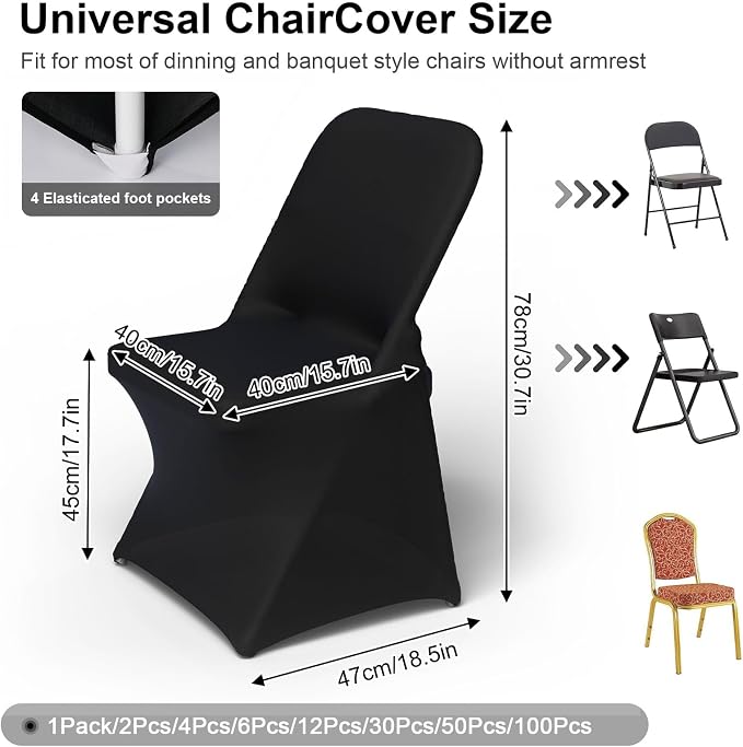 Trlyc Spandex Folding Chair Covers 12 Pcs Black for Wedding Party - Image 3