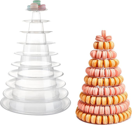 10 Tier Macaron Tower Transparent Plastic Round Tower Cake Dessert Donut Stand for Baby Shower Wedding Birthday Tea Party Decor