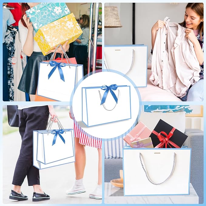 5 | 12 | 25 | 50 Pack Gift Bag with Bow Ribbon Horizontal Paper Gift Bags Bulk for Women Men,with Handles for Birthday Wedding Bridesmaid Party Favor Shopping Retail Gift Sacks (Sky blue, 11x4x8 Inch (Pack of 25)) - Image 6