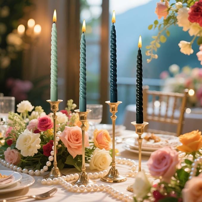 4 Pack 10 Inch Gradient Color Spiral Taper Candles for Wedding,Birthday,Christmas and Spring Home Decoration, Kitchen Twisted Candlesticks for Dinner Halloween,Thanksgiving (4, Green Series, 10 in)