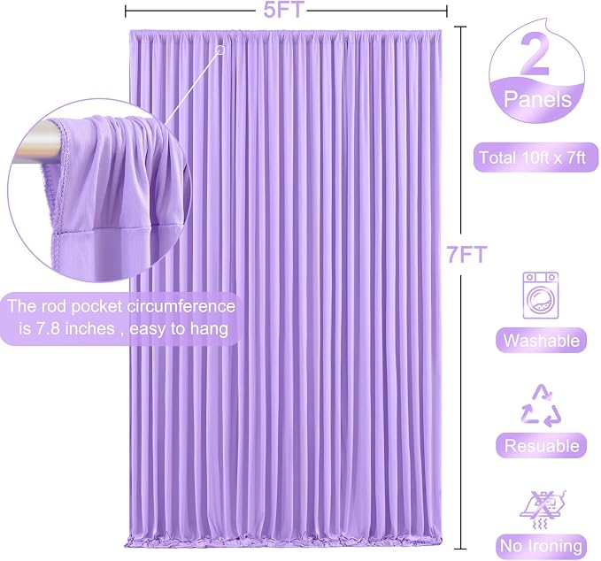 10ft x 7ft Lavender Backdrop Curtain for Parties Wedding Light Purple Wrinkle Free Backdrop Drapes Panels for Baby Shower Birthday Party Photo Photography Polyester Fabric Background Decoration - Image 6