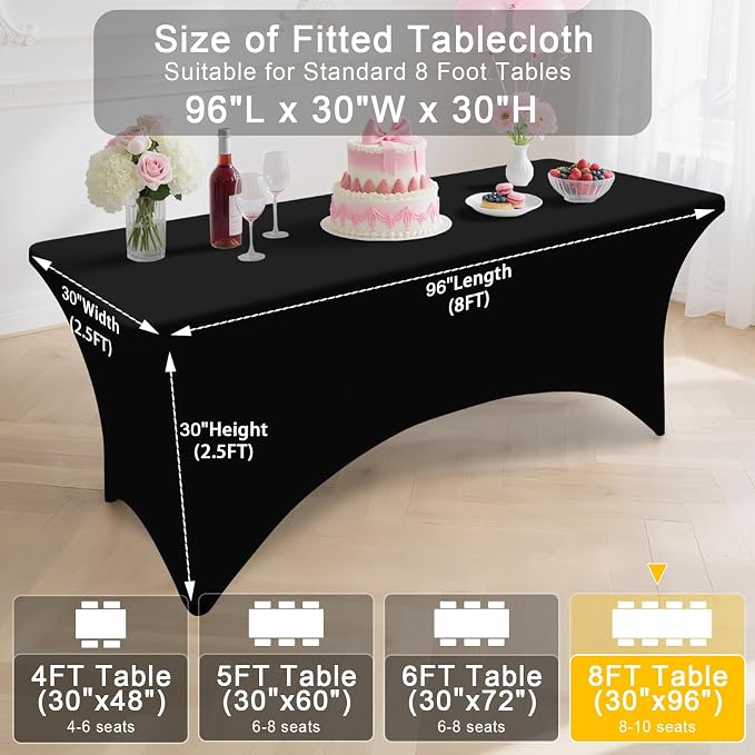Smiry 10 Pack Spandex Table Cloth 8FT, Elastic Fitted Black Tablecloth - Image 7