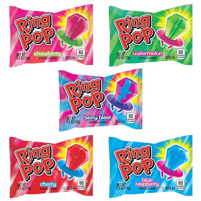 Ring Pop Candy, Easter Lollipops, 50 Ct Party Favors in Assorted Fruity Flavors - Full Size, Fun Hard Candy For Birthday Parties, Party Favors, Easter Basket Stuffers, Egg Fillers, Gifts for Kids