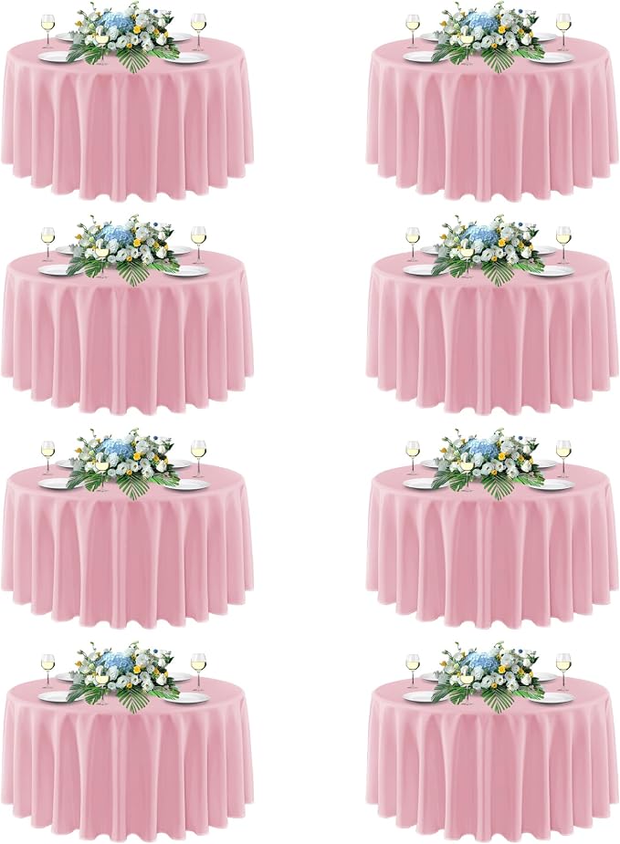 sancua Pink Round Tablecloth 90 Inch Fit 30-72 Inch Tables, 8 Pack | Circle Polyester Fabric Table cloth for Wedding Party Reception Banquet Birthday, Washable Formal Covers by sancua