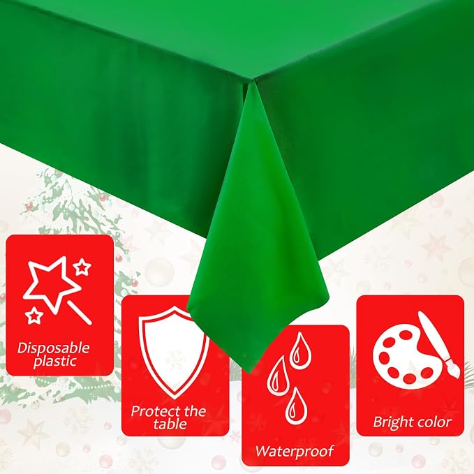Patelai 6 Pcs Christmas Tablecloth 60 x 102 Inch Disposable Plastic Table Cover for Rectangle Tables Red Green White Table Cloth for Xmas Christmas Party Decorations - Image 4