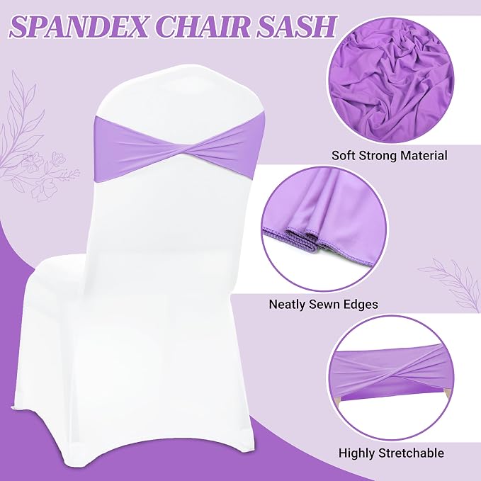 VDS Pack of 125 PCS | Lavender | Spandex Chair Sashes Bows Without Buckle | Stretch Elastic Banquet Universal Folding Chair Band Tie with for Wedding Party Conference Celebration Event Decoration - Image 4